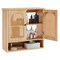 Natural MDF Wall Cabinet with Rattan Doors and Adjustable Shelves and Open Storage